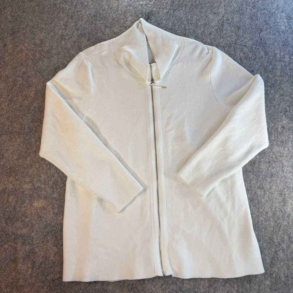 Soft Surroundings Zip Up Cardigan Womens Large White Funnel Neck Knit Sweater